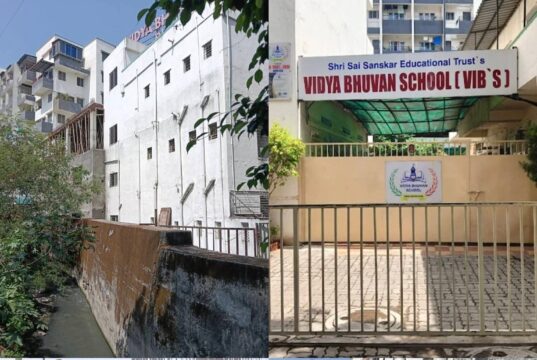 नाल्यावर उभी शाळा? Vib’s शाळेचे अनधिकृत बांधकामावर आणखी मजला सुरु ; मनपा प्रशासन झोपेत का?